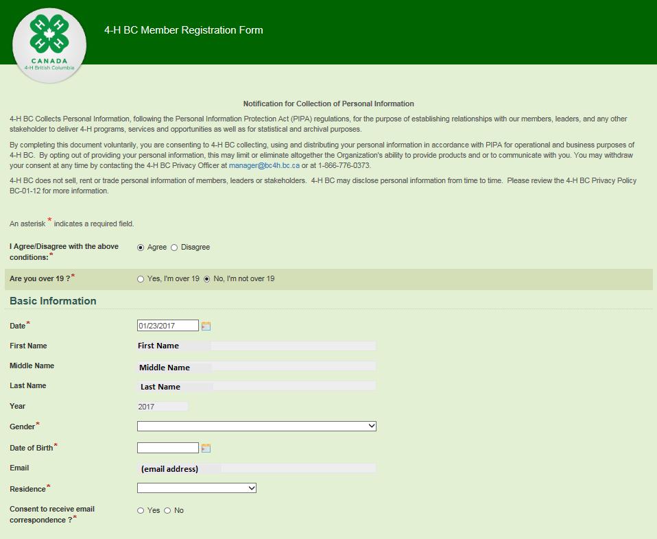 Step 6. The Registration form then appears. Your name will be pre-populated.