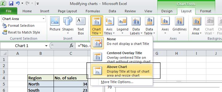 Select the required option from the drop down list displayed, such as Above Chart.