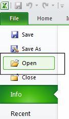 Excel 2010 Foundation Page 18 This will display the Open dialog box.