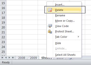 Excel 2010 Foundation Page 63 Deleting a worksheet Make sure that the new tab that you have just inserted is selected.