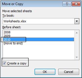 Excel 2010 Foundation Page 64 When you click on the OK button a copy of the first worksheet will be inserted, as illustrated.
