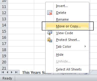 Excel 2010 Foundation Page 66 The Move or Copy dialog box is displayed.
