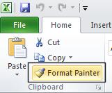 Format Painter Open a workbook called Format painter. Click within the upper table. Click on the Format Painter icon. This icon is contained within the Clipboard group under the Home tab.