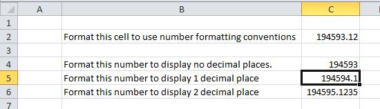 Excel 2010 Foundation Page 82 Set the contents of cell C5 to display 1 decimal