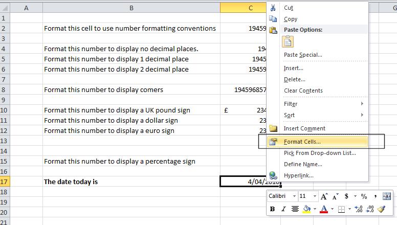 Excel 2010 Foundation Page 85 This will display the Format Cells dialog box.