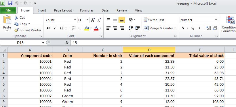 Excel 2010 Foundation Page 90 Freezing row and column titles Freezing row and column titles Open a workbook called Freezing.