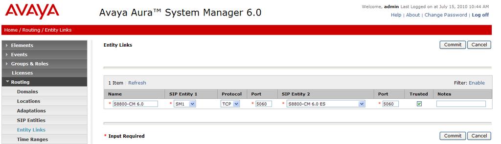 4.4. Define Entity Links A SIP trunk between Session Manager and Communication Manager is described by an Entity Link.