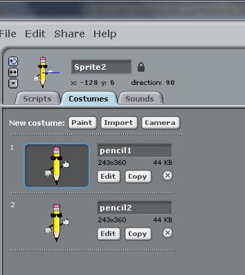 Extension Activity Editing the New Sprite to Create Animation 1. Select the new sprite. 2.