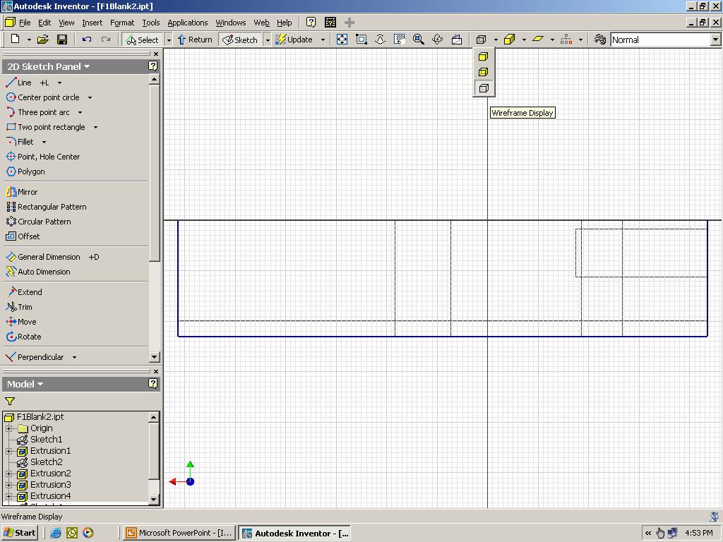 Step 21. Switch to the Wireframe Display mode from the Standard Toolbar as shown below.