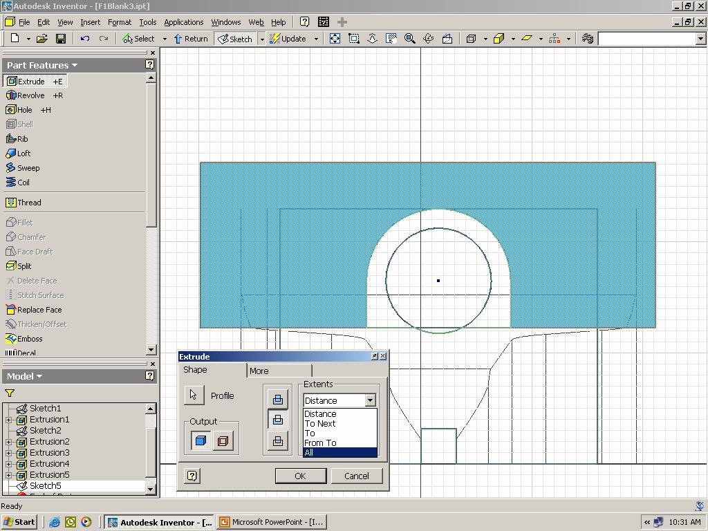 Step 29. Switch to the Part Features command panel, and (L) click on Extrude.