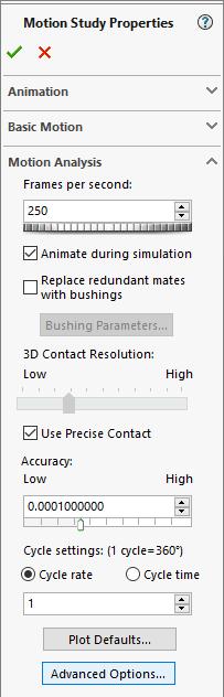 20 Frames per second: 250 check Use Precise Contact click Advanced Options button in the Advanced