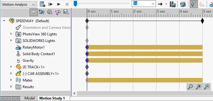 Click Zoom in in lower right corner of the Motion Manager to increase the Time Bar with finer time increments, Fig. 23. Step 2.