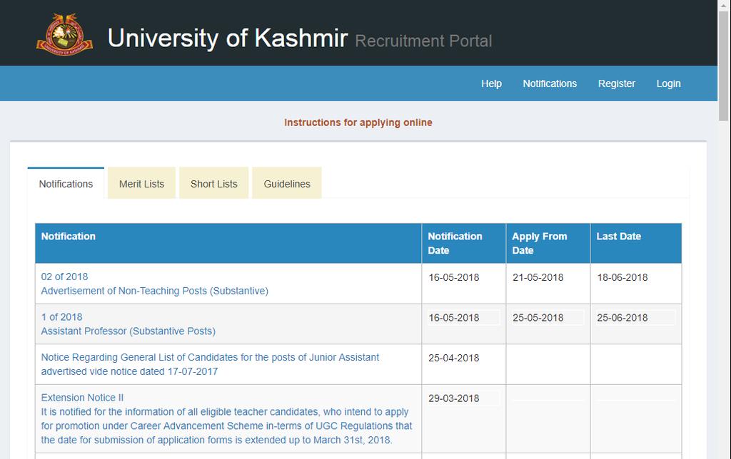 Please visit the following link for Instructions for applying online for CAS http://kashmiruniversity.net/recruitment/files/otherlist/instructionsforcas.