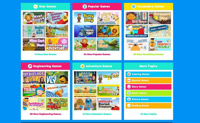 If a user chooses to click the Games button and enter the Games page, they find the Games broken down into several categories, including New, Popular, Vocabulary, Engineering and