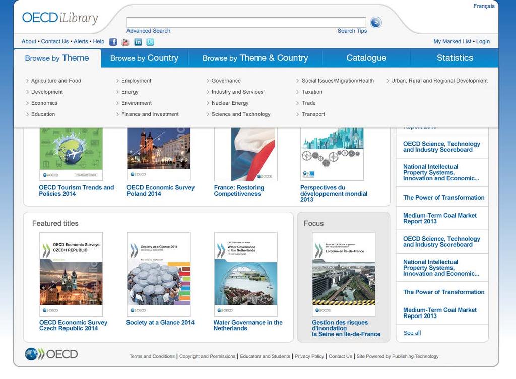 «Browse by theme» «Browse by theme» gives: Direct access to any of the 17 the OECD ilibrary subject portals Theme portals list the most recent published items in all content categories