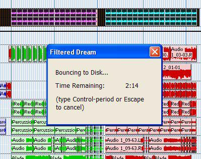 10 Click Save. Pro Tools begins bouncing to disk. Pro Tools bounces are done in real time, so you hear audio playback of your mix during the bounce process (though you cannot adjust it).