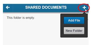 2. To add a new file or folder, click on the Shared Documents folder and then on