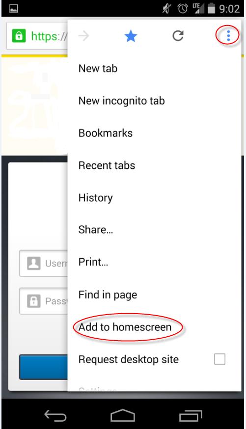 4. The site will be listed under Mobile bookmarks. Rename the bookmark emoney. 5. Go to the dropdown and choose Add to homescreen. 6.