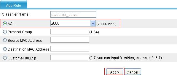 Click the icon corresponding to classifier_server on the classifier list, and click Add. Perform configuration on the page shown in Figure 22.