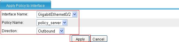 Figure 38 Configure class-behavior associations for policy policy_server Select class_dbserver in the Classifier Name drop-down list. Select behavior_dbserver in the Behavior Name drop-down list.