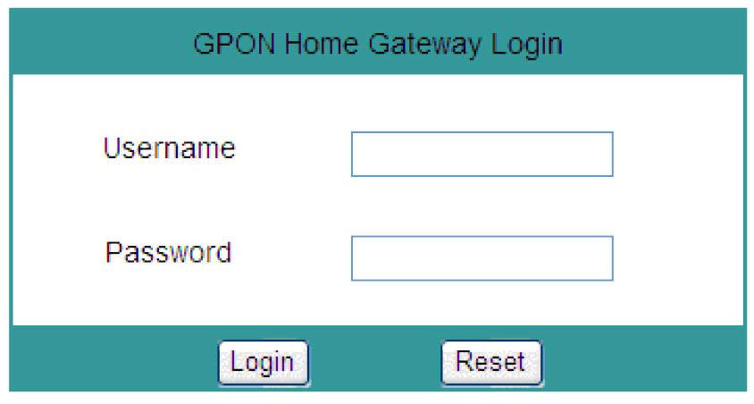 14 ONT Login To log into the ONT, do the following steps: 1. Open an explorer and type http://192.168.1.1/, the default ONT IP address, in the address bar. 2.