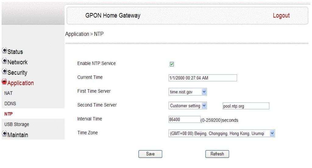 45 NTP NTP management is used to setup the ONU time to be synchronized with network time server.