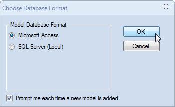 Part 2: Starting With a New Project and Model 3. When you are prompted to choose a database format, select Microsoft Access, and click OK. You see the Save New Model As window. 4.
