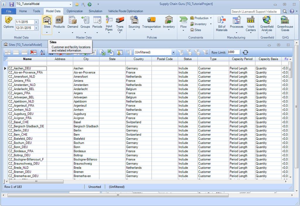 Part 3: Using Policies to Control Data On the Model Data tab, click the Sites button in the Master Data section.