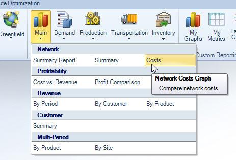 Using the built-in graphs provided within Supply Chain Guru, we can get quick answers for transportation and overall costs. 1.