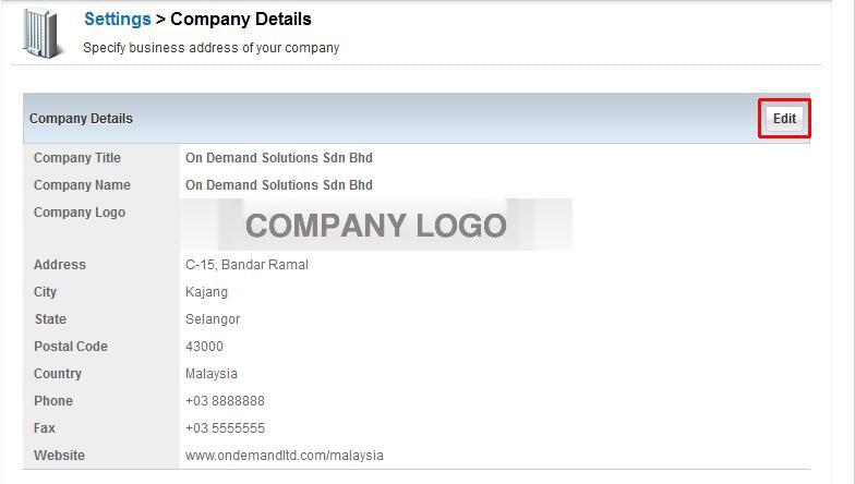 34 Second CRM Getting Started 2013 Once user click first sample company details, below screen will appear, click Edit and update