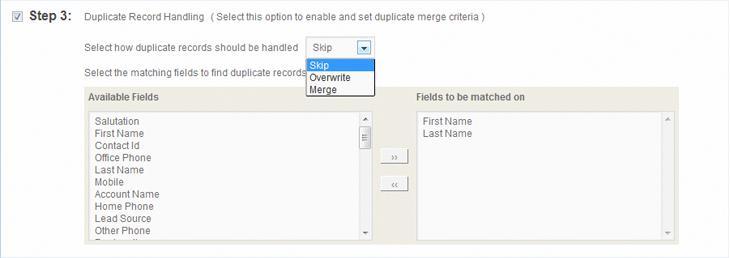 47 Second CRM Getting Started 2013 Check duplicate record This is an optional step, which allows the user to configure duplicate record handling during Import.