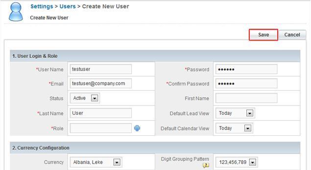 6 Second CRM Getting Started 2013 Create New User To create new user in Second CRM, you need to click on [New User] button and fill up the entire required field. Figure 2.