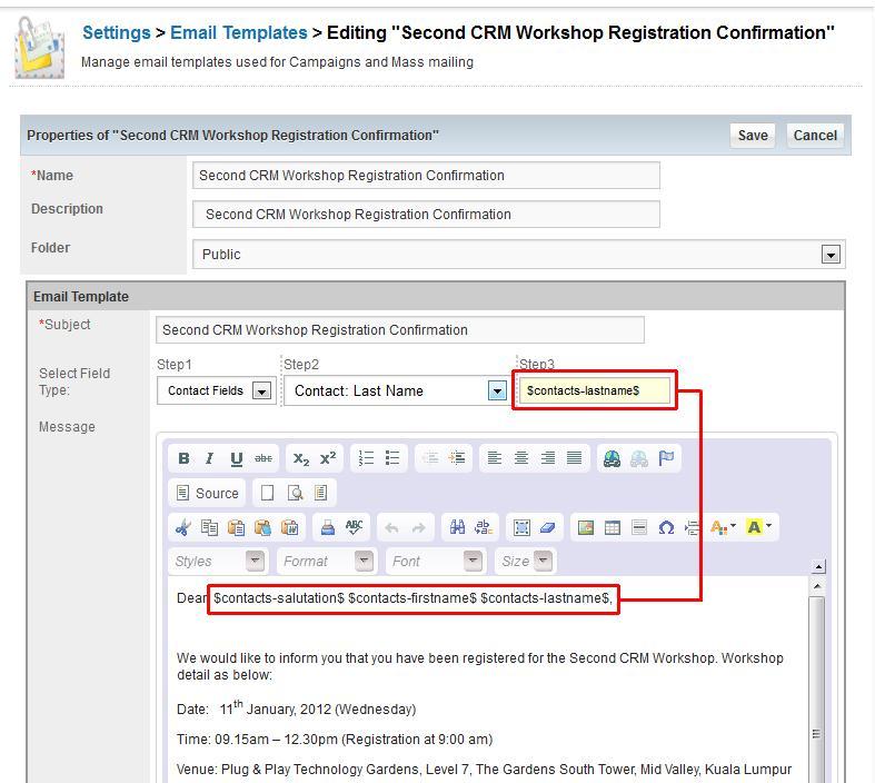 67 Second CRM Getting Started 2013 Figure 77. Edit an Existing Template Tip You may clone templates.
