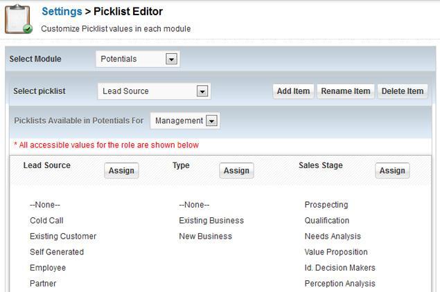 68 Second CRM Getting Started 2013 Modify Picklist Values Picklists are drop down menus which are offered to you at the edit or ajax view of several CRM modules.