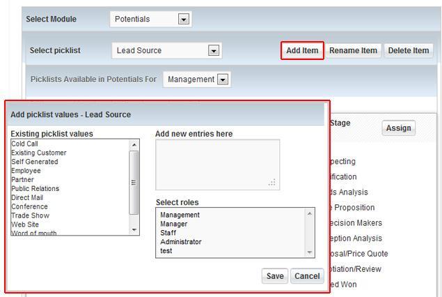 69 Second CRM Getting Started 2013 Add new values to picklist To add new values to picklist, select desired module from Select Module dropdown (ex:leads) and select desired picklist from Select