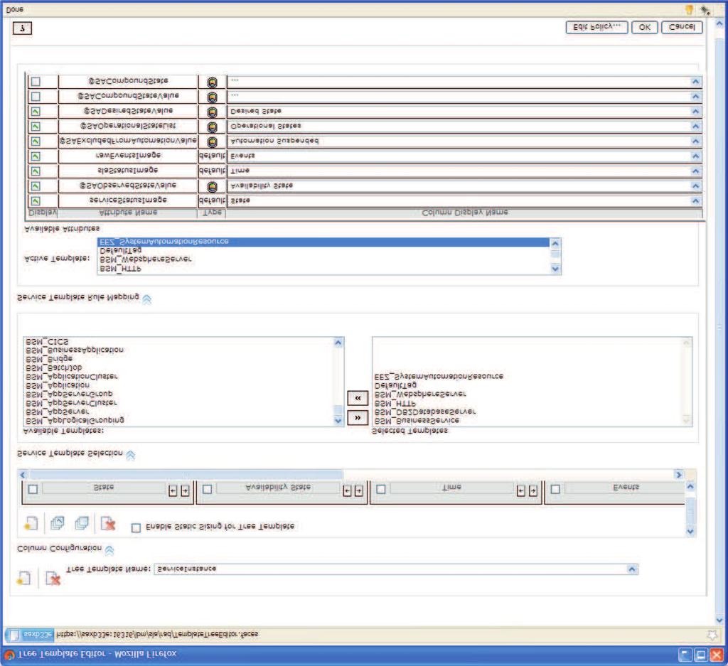 Figure 25. Tree template editor To view the updated Services Tree, refresh the Service Navigation portlet.