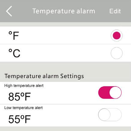 Temperature alarm Temperature alarm These alerts tell you when your baby s room is too hot or too cold. 1 In the Settings menu, press Temperature alarm.