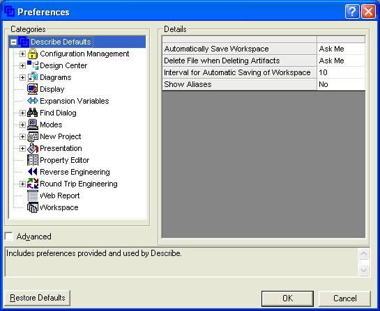HOW DESCRIBE INTEGRATES WITH CVS > CONFIGURING DESCRIBE PREFERENCES FOR CVS Configuring Describe Preferences for CVS Now that you have created a Describe workspace module, you are ready to start