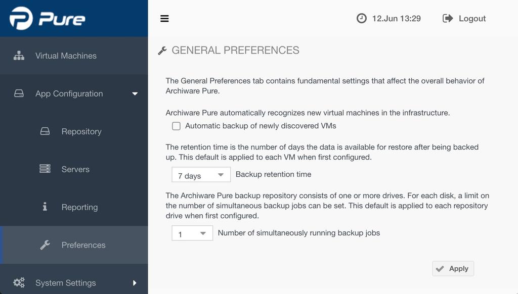 5.9 General Preferences The General Preferences tab contains fundamental settings that affect the overall behavior of Archiware Pure.