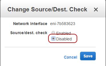 Select the interface eth0, click Actions > Change Source/Dest. Check. 3.