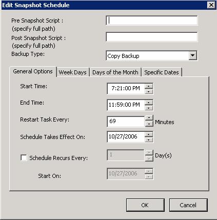 54 Implementing Quick Recovery for SQL Server with the configuration wizard Scheduling and creating snapshot sets 12 If you clicked Edit, in the Edit Snapshot Schedule dialog box, choose from the