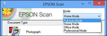 Selecting the Scan Mode Select the Epson Scan mode you want to use from the Mode box in the upper right corner of the Epson Scan window: Parent topic: Selecting Epson Scan Settings Related tasks