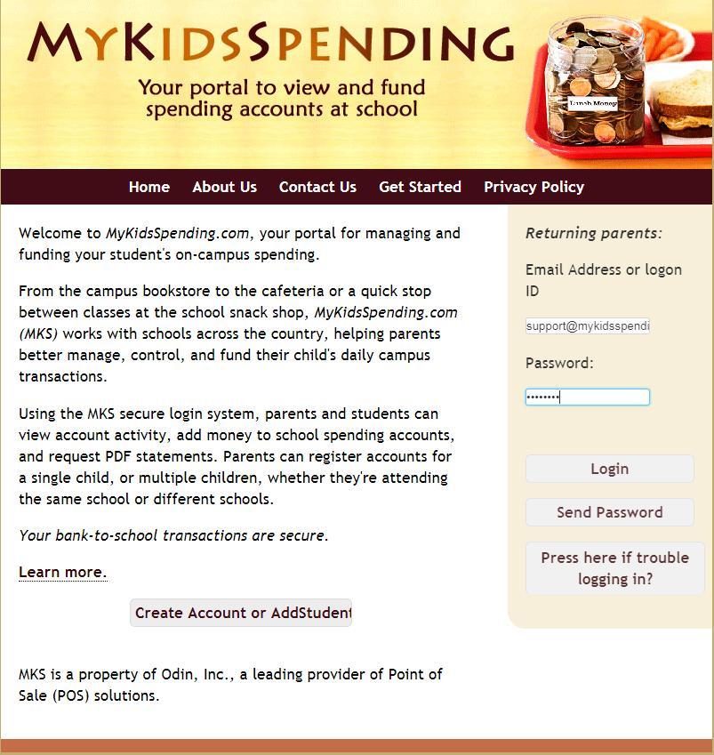 Logging into your account The MyKidsSpending website is at: https://www.mykidsspending.