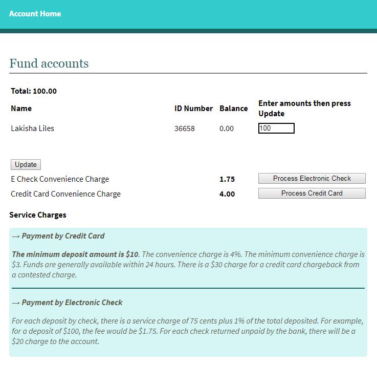 Fund Accounts To make a one off deposit, first click the Fund Accounts button. Then enter the amount that you would like to add and then click on the update button on the middle left of the screen.