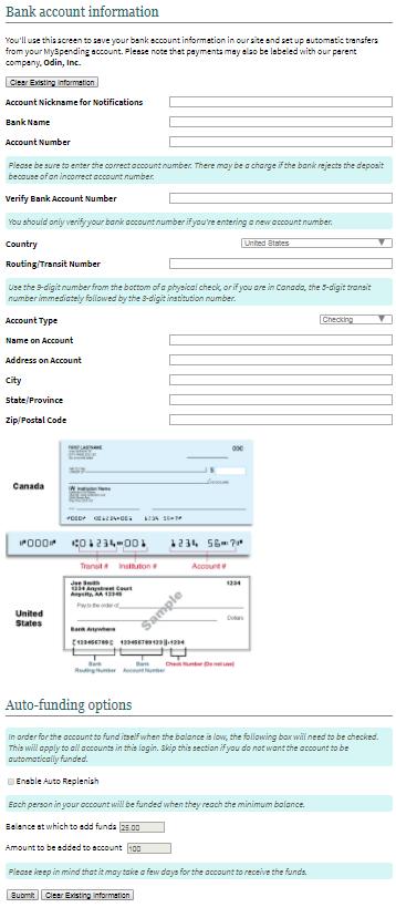 Process Electronic Check If you do not have a checking account on file, then you will be taken to the Bank Account information screen. Enter in your checking account information as required.