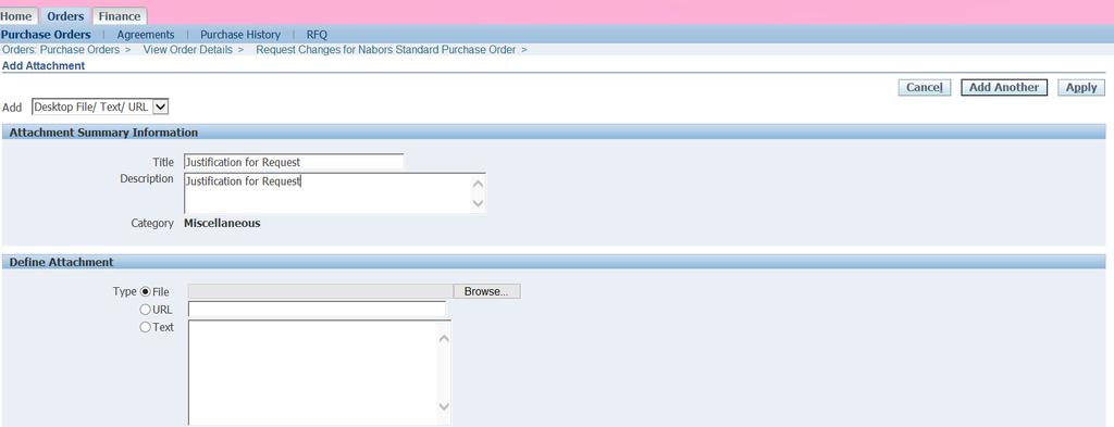 The Summary / Define Attachment screen will open and the User can select the necessary PDF document and attach to