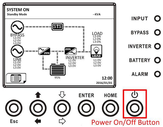 Step 5: Then, UPS will enter Battery Mode as shown in the diagram below. Step 6: Switch ON the output breaker (Q3). Cold start startup procedure is complete.