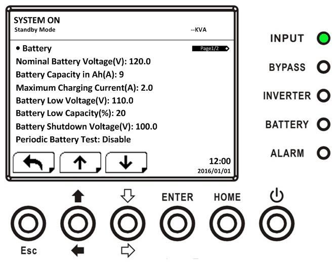 INFORMATION System screen page 2 INFORMATION System screen page 3 INFORMATION - Battery Screen When Battery submenu is selected, the Battery nominal voltage,