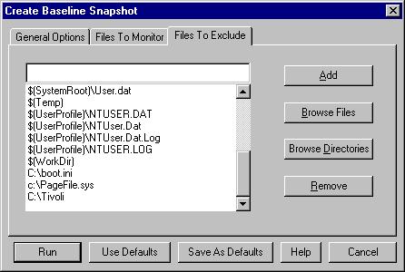 CFG file, by completing the following steps: a. Press the Browse Directories button to display the Directories dialog. a. Select the C:\Tivoli directory and press the OK button to return to the Create Baseline Snapshot dialog.