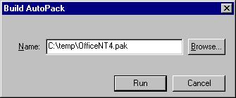 Creating the AutoPack File Building the AutoPack File After installing Office 97 on ladybug, select AutoPack from the Windows NT Start -> Programs menu to launch the AutoPack Control Center.